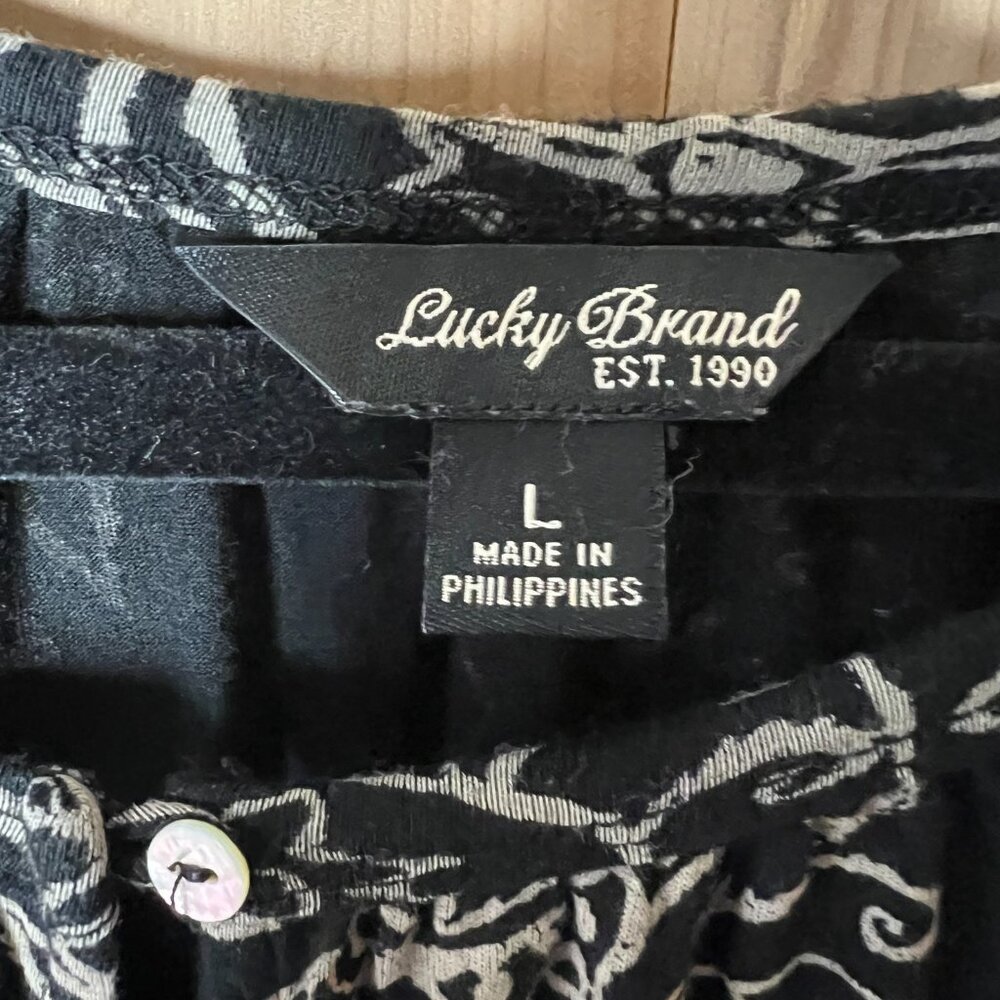 Lucky Brand Bundle Womens Large Black Navy Boho Tops Floral Embroidered‎ Print L - Picture 14 of 16